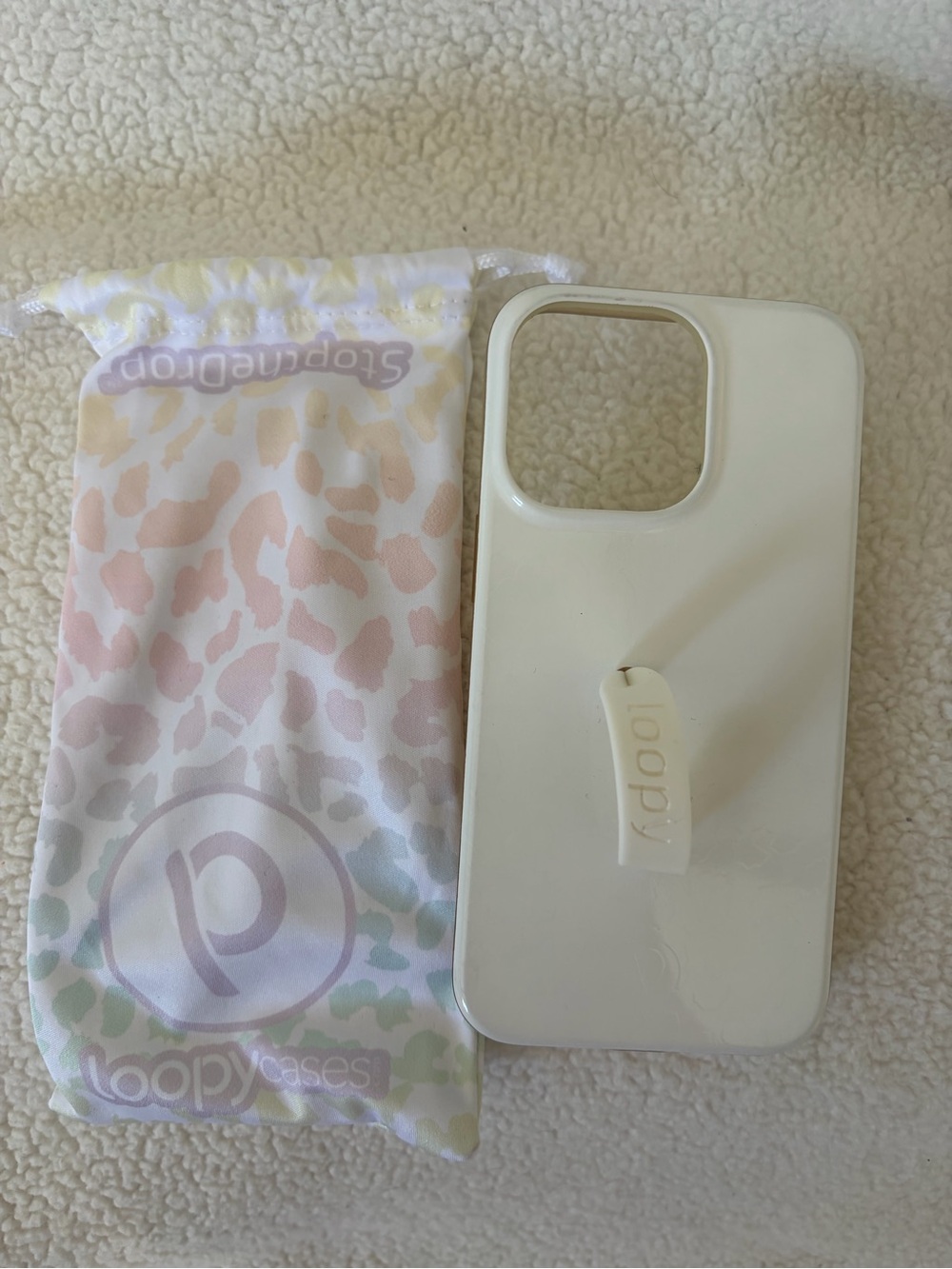 Loopy Case White Leopard iPhone 13 Pro Case with Loopy Strap and Pouch
